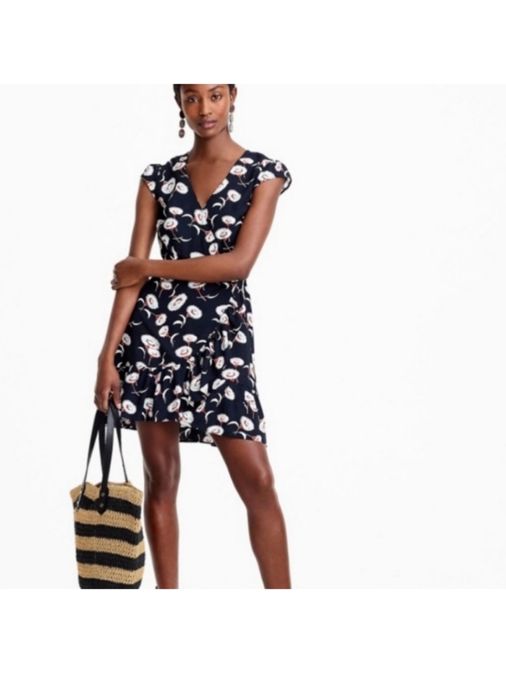 J.Crew Mercantile Navy Floral Faux Wrap Ruffle Dress Size 4